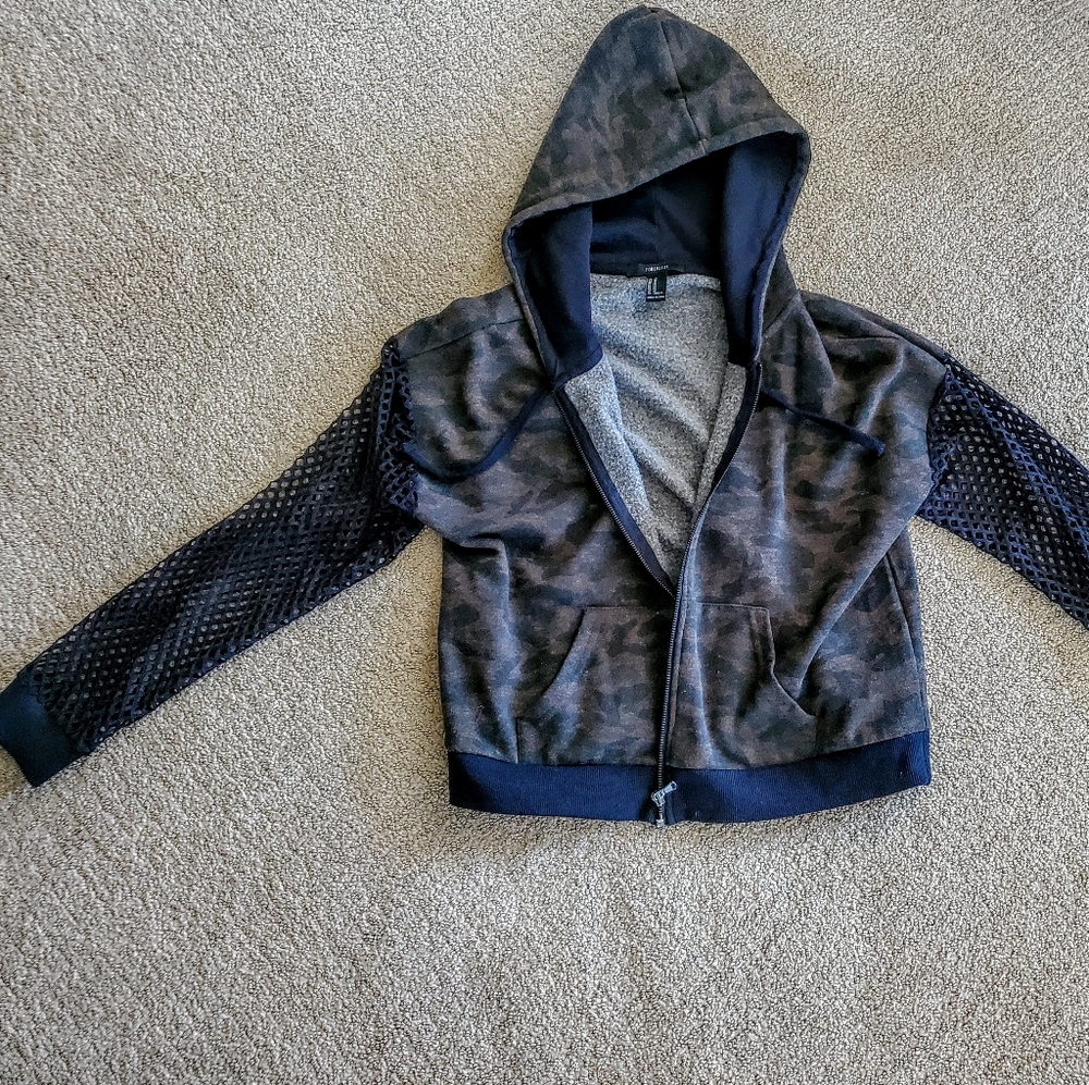 Camo and Mesh Crop Hoodie